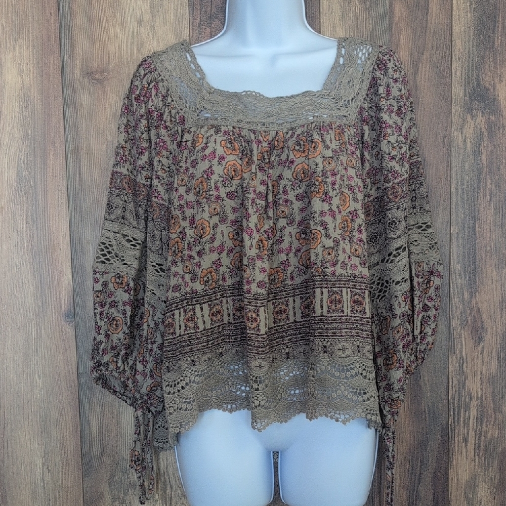 Boot Barn Boho Bohemian Floral Crochet Lace Blouse L                    M254